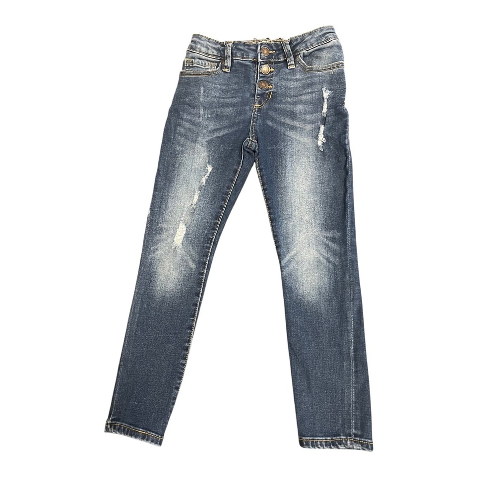 Jessica Simpson Emma Skinny Jeans Girls 7 Blue Distressed Button Fly 1619
